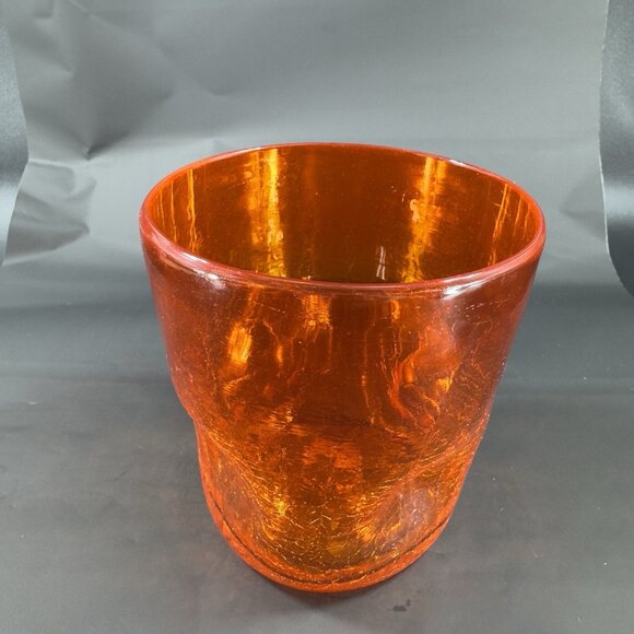 Blenko Dimpled Pinched Crackle Glass Red Drinking Glass Cup Hand Blown Vintage - Picture 10 of 12